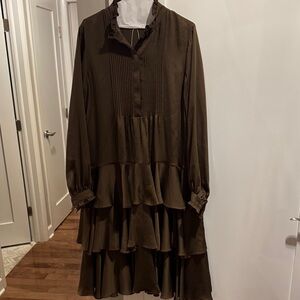 Lafayette 148 New York Brown Long Sleeve Tiered Dress